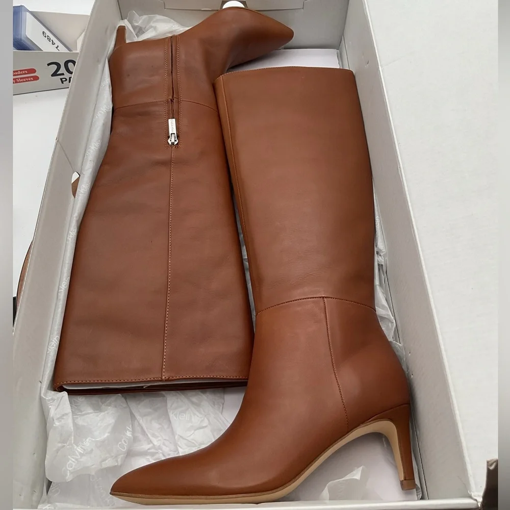 Calvin Klein Garray Womens' Leather Boots, Light Brown‎ Leather 230 Size 5 M